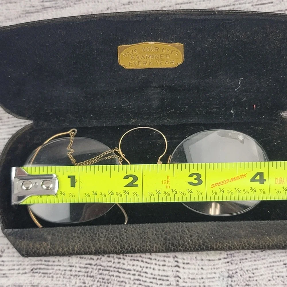 Antique Eyeglasses with Case Spectacles Nose Pinch with Ear Loop